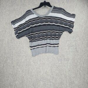 Body Central Womens Striped Knit Top Gray & Black Textured Short Sleeve Style